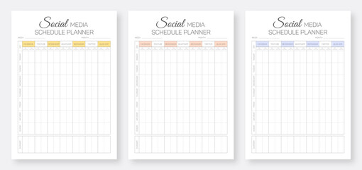 Social Media Schedule Planner Template Set, Minimalist planner pages templates, 3 Set of Social Media Schedule Planner, Daily planner bundle set.