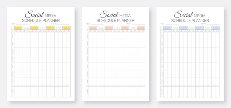 Social Media Schedule Planner Template Set, Minimalist planner pages templates, 3 Set of Social Media Schedule Planner, Daily planner bundle set.