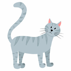 Fototapeta na wymiar Vector illustration of a gray tabby cat. Cute cat isolated on a white background. Pets.