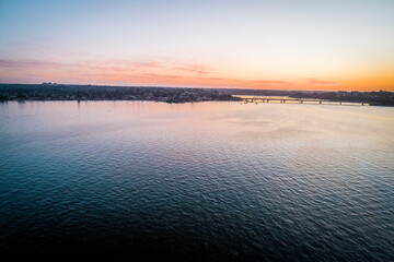 Drone Shot of Tom Uglys Bridge at Sunset