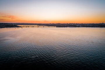 Drone Shot of Tom Uglys Bridge at Sunset