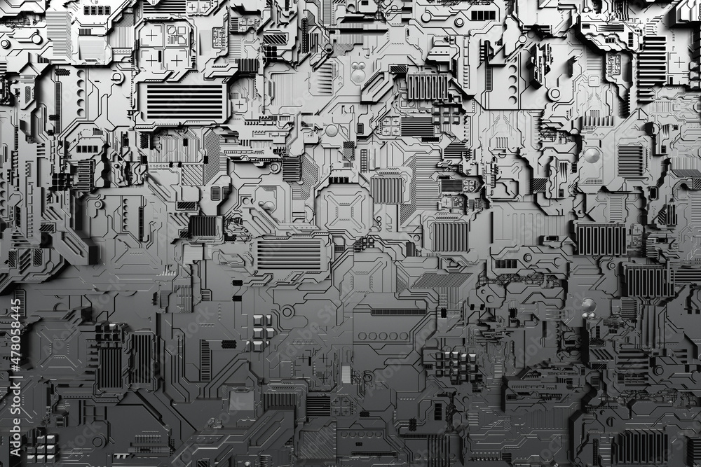 Poster 3d illustration of a pattern in the form of a metal, technological plating of a spaceship or a robot