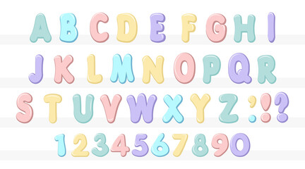 Colorful pastel Alphabet A To Z and 1 to 0 set illustration