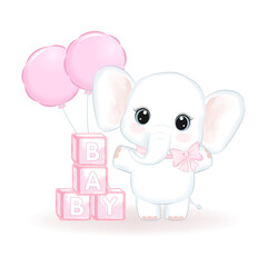 Cute Elephant with baby toy box illustration