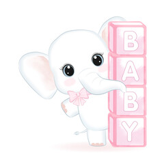 Cute Elephant with baby toy box illustration