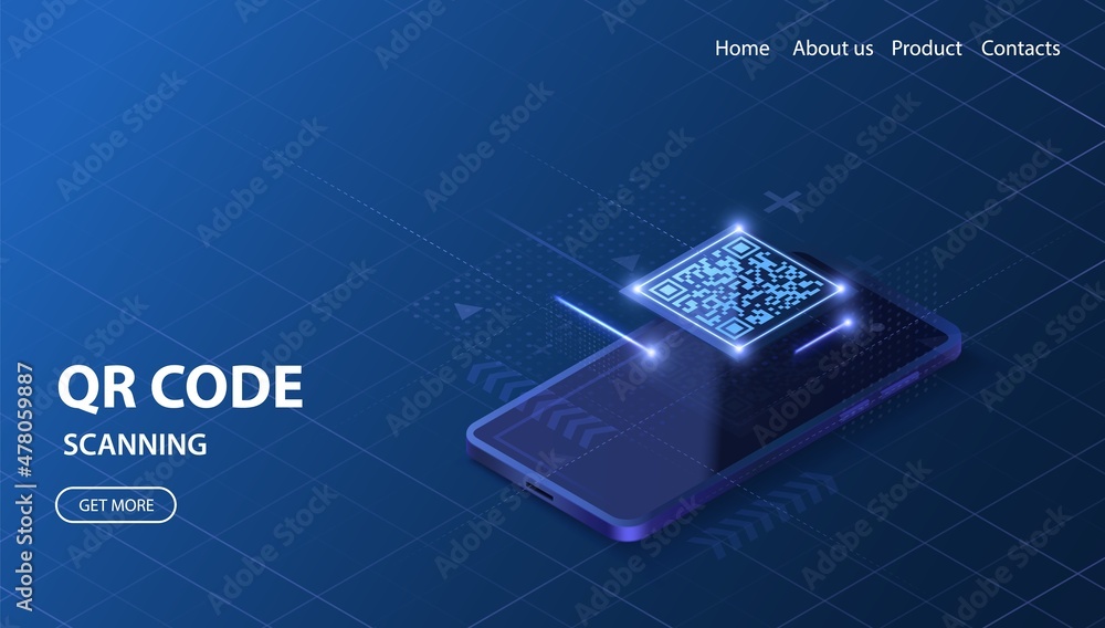 Wall mural qr code mobile verification landing page. scan phone concept design. technology vector illustration.