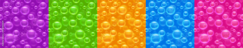 Poster seamless patterns with air bubbles, abstract game textures. backgrounds with air shampoo balloons on