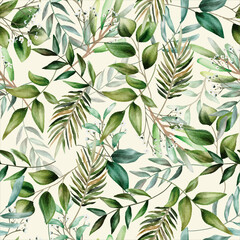 elegant floral seamless pattern with hand drawing leaves - obrazy, fototapety, plakaty