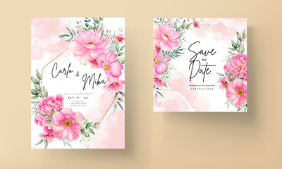 Fototapeta na wymiar Romantic flower wedding invitation card template with hand drawing floral