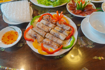 Traditional cuisine at Tet holiday of Southern Vietnam family