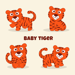 Hand drawn cartoon cute baby tiger collections