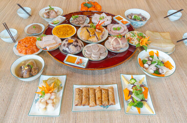 Traditional cuisine at Tet holiday of Northern Vietnam family
