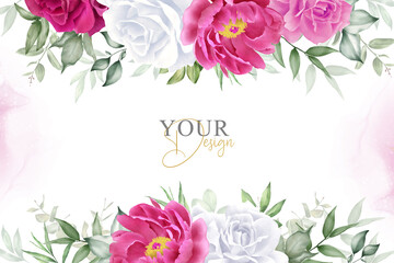 Elegant Watercolor Floral Background Design with Hand Drawn Peony and Leaves