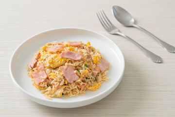 bacon ham fried rice on plate