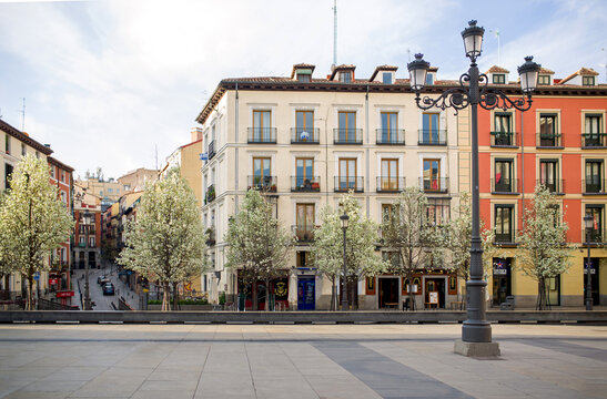 Fototapeta Old street in Madrid, Spain. Architecture and landmarks of Madrid.Spring on the streets of Madrid