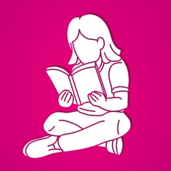 Girl Reading A Book Cartoon Silhouette Graphic Vector