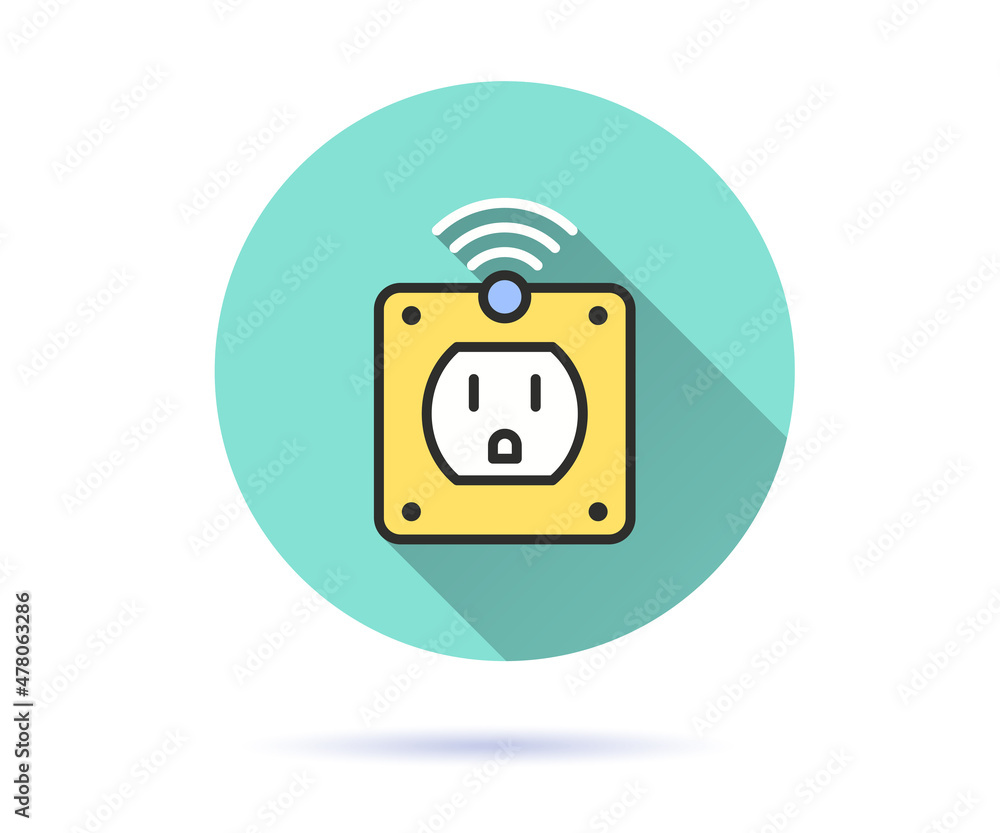 Poster smart socket icon with long shadow for graphic and web design.