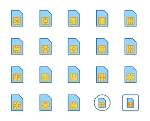 SIM card icon set. Collection of high quality outline web pictograms in modern flat style. Color electronics symbol for web design and mobile app on white background. Line logo EPS10