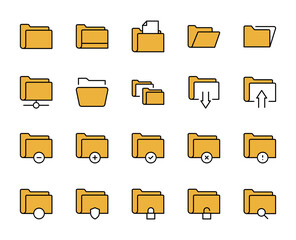 Folder icon set. Collection of high-quality color outline logo for web site design and mobile apps. Vector illustration on a white background.