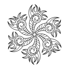 Hand drawn ornate doodle mandala. Coloring book page for adults.