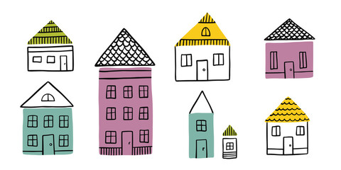 Little houses Coloured house elements naive handdrawn style