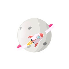 Rocket logo design template. Rocket around the moon vector illustration