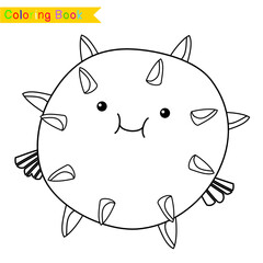 Coloring sea animals worksheet page. Educational printable coloring worksheet. Coloring game for preschool children. Black and white vector illustration. Motor skills education.