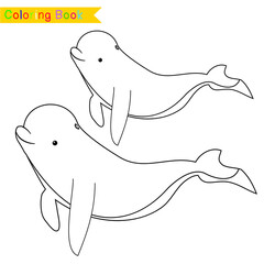 Coloring sea animals worksheet page. Educational printable coloring worksheet. Coloring game for preschool children. Black and white vector illustration. Motor skills education.