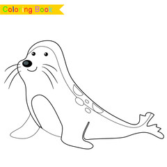 Coloring sea animals worksheet page. Educational printable coloring worksheet. Coloring game for preschool children. Black and white vector illustration. Motor skills education.