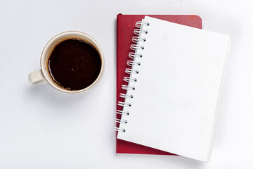 Note book with coffee