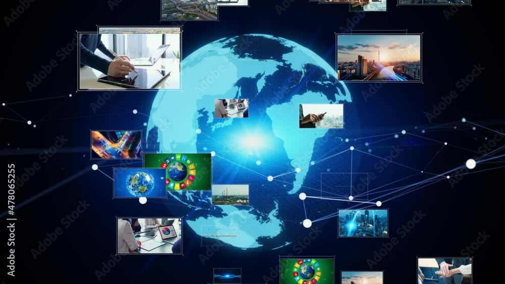 Poster global communication network concept. video distribution. digital contents.