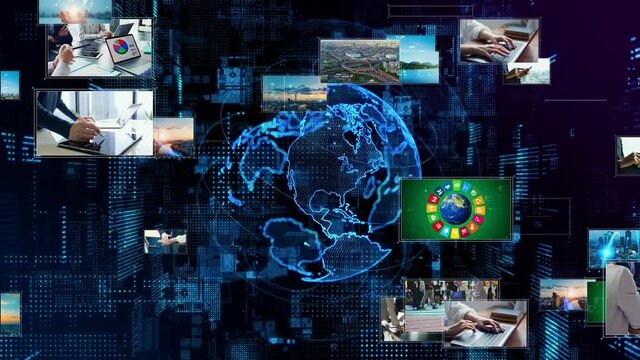 Global communication network concept. Video content. Video distribution service. Social network.
