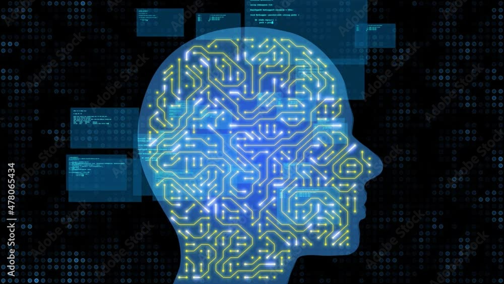Aufkleber AI (Artificial Intelligence) concept. Deep learning. Electronic circuit.