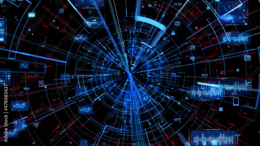 Poster Rays of light passing through cyberspace. Communication network concept.