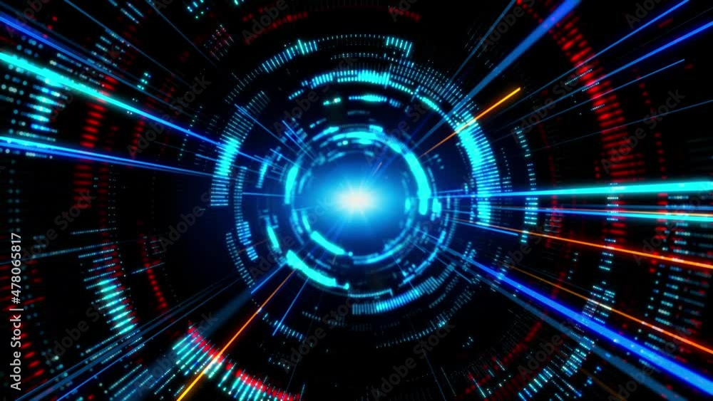 Poster Rays of light passing through cyberspace. Communication network concept.