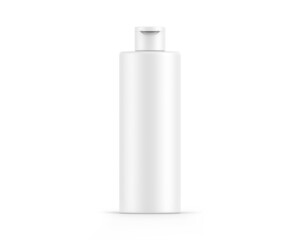 Blank matte cosmetic bottle with flip top cap mockup template for branding, 3d render illustration