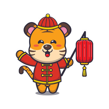cute tiger in chinese new year cartoon vector illustration