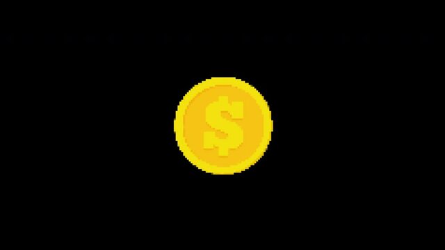 pixel dollar coin Glitch icon animated.isolated on black background.digital glitch effect.4K video.cool effect