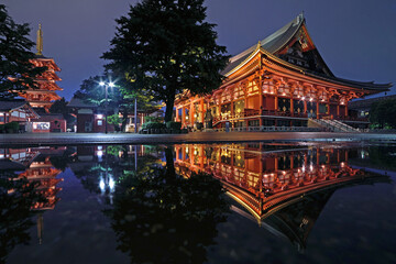 Fototapeta na wymiar 浅草寺「水溜りに反射する本堂」