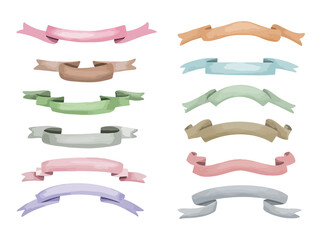 Ribbon watercolor collection pastel color set