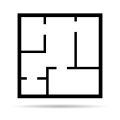 House plan icon with shadow, architecture sketch graphic design, home construction project vector illustration