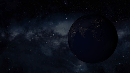 Fototapeta na wymiar Planet earth from space. Planet earth with night view. Global space exploration space travel concept. Digitally generated image.