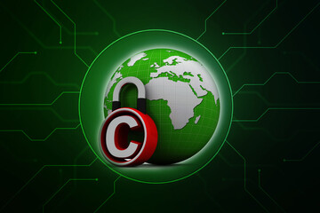 3d illustration copyright symbol concept with lock
