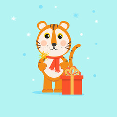 Kind, cute tiger sparkler, gift box bow
