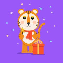 Kind, cute tiger sparkler, gift box bow