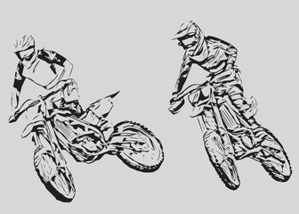 Motocross Jump silhouette Vector isolated on grey background.