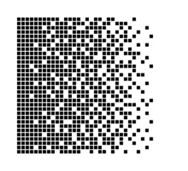 Pixel disintegration background. Decay effect. Dispersed dotted pattern. Concept of disintegration. Abstract pixel mosaic texture with simple square particles. Vector illustration on white background.