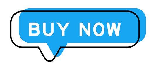 Speech banner and blue shade with word buy now on white background