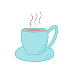 A cup with a saucer of coffee or hot tea icon, vector illustration of a doodle. Concept warming drink.