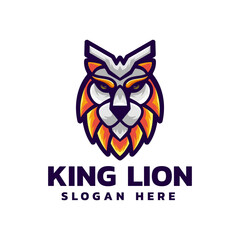 Vector Logo Illustration King Lion Simple Mascot Style.